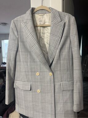 Wilfred Light Gray Plaid Double-Breasted Blazer